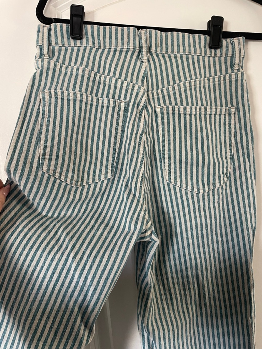 Free People Striped High-Waist Denim Jeans in Teal and White - Picture 5 of 6